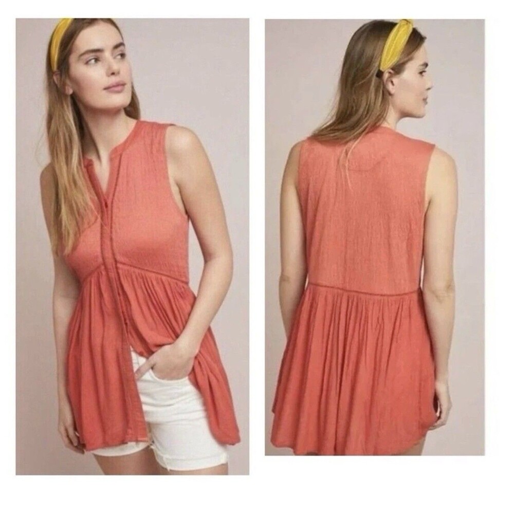 🔥Anthropologie Sleeveless Rust-Coral Peplum Tunic